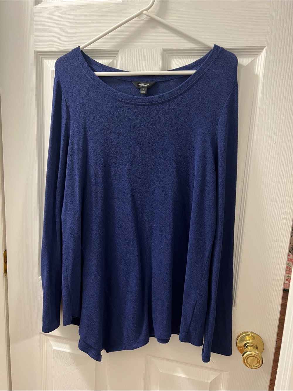 Simply Vera Vera Wang Navy Blue Long Sleeve Scoop Neck Top